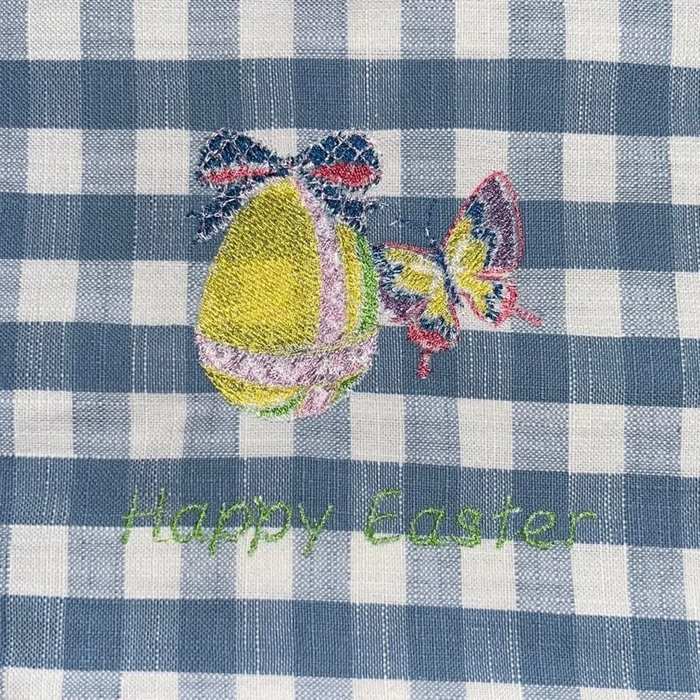 Set (4) Custom Easter 14” by 19” Cotton Easter Blue Gingham Placemats
